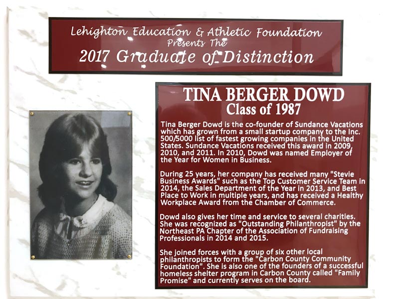 A plaque honoring Dowd, containing the same text as above.