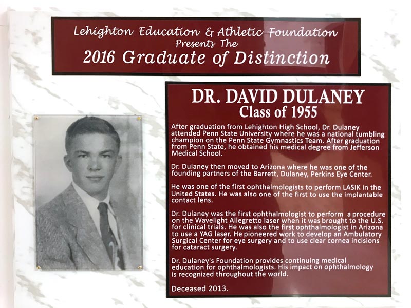 A plaque honoring Dulaney, containing the same text as above.