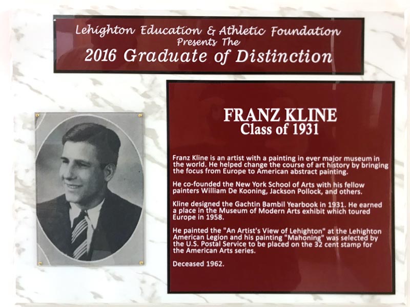 A plaque honoring Kline, containing the same text as above.